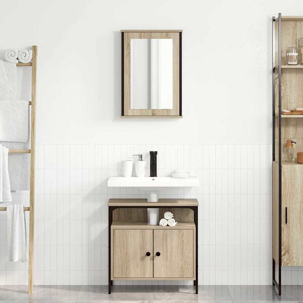 vidaXL Bathroom Furniture Set with Shelf 2 pcs Brown Engineered wood