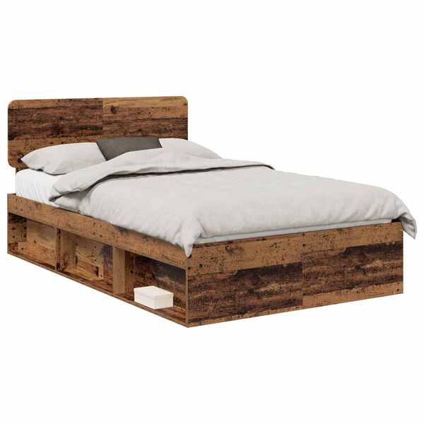 vidaXL Bed Frame with Headboard Old Wood 120 x 200 cm Solid Pine Wood