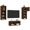 vidaXL 4 Piece TV Wall Cabinets with LED Lights Brown Oak