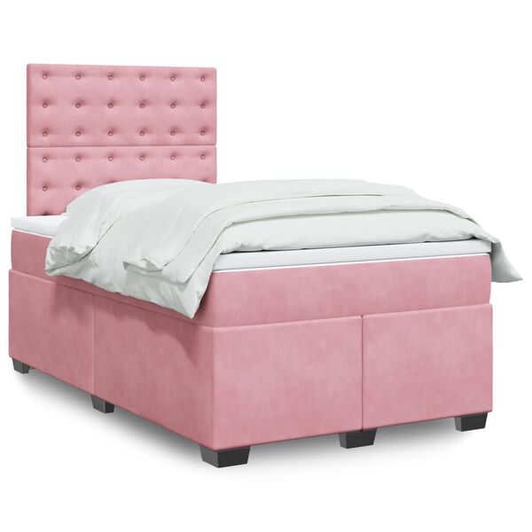 vidaXL Box Spring Bed with Mattress Pink 120x190 cm Small Double Velvet