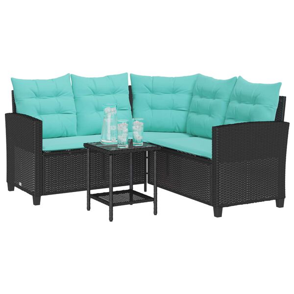 vidaXL Garden Sofa with Cushion 2 pcs Black and Turquoise Poly rattan