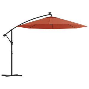 vidaXL Cantilever Garden Parasol with LED Lights and Steel Pole Terracotta