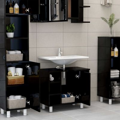 vidaXL Bathroom Cabinet High Gloss Black 60x32x53.5 cm Engineered Wood