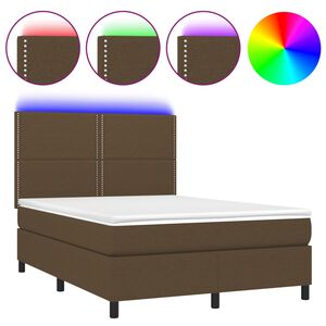 vidaXL Box Spring Bed with Mattress&LED Dark Brown 140x190 cm Fabric