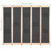 vidaXL 5-Panel Room Divider Grey 200x170x4 cm Fabric