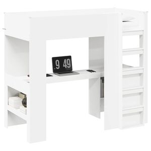 vidaXL Loft Bed Frame with Desk White 98.5 x 200 cm Engineered Wood
