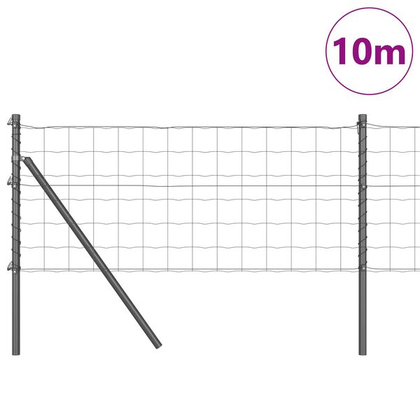 vidaXL Fence with Post Grey 0.4 x 10 m Steel and PVC