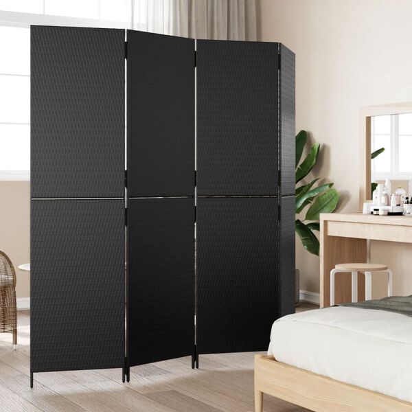 vidaXL Room Divider 4 Panels Black Poly Rattan