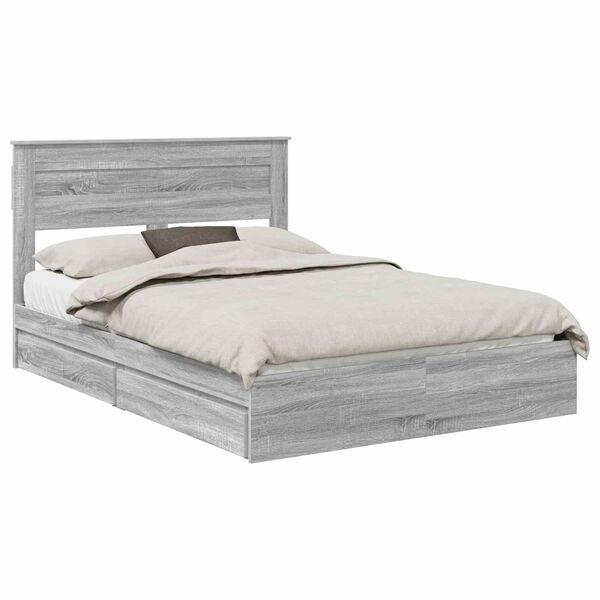vidaXL Storage Bed Grey Sonoma 140 x 200 cm Engineered Wood