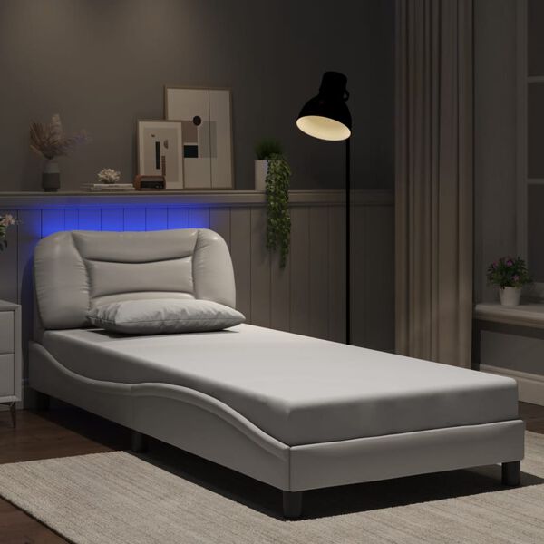 vidaXL Bed Frame with LED without Mattress "Hvar" White 90x200 cm