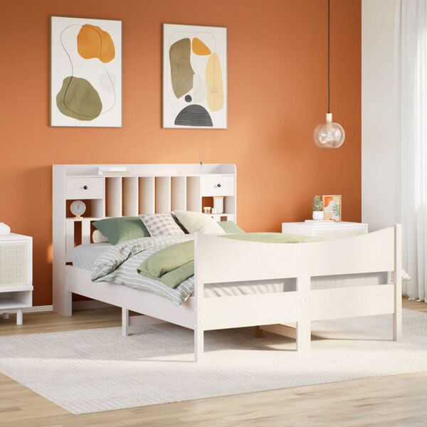 vidaXL Bed Frame without Mattress White 150x200 cm King Size Solid Wood Pine