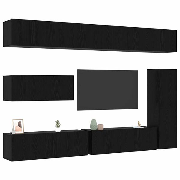vidaXL TV Cabinet Set Wall-mounted 7 pcs Black Oak Engineered Wood