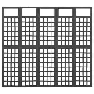 vidaXL 5-Panel Room Divider/Trellis Solid Fir Wood Black 201.5x180 cm