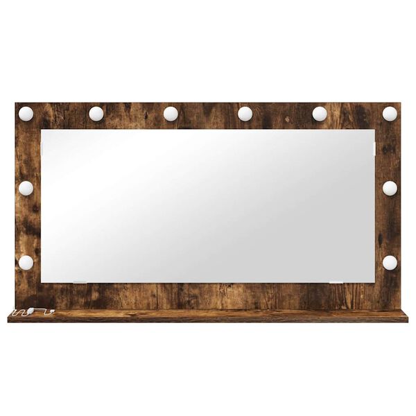 vidaXL Vanity Mirror with LED Strip Lights Smoked Oak 100 x 55 x 18 cm