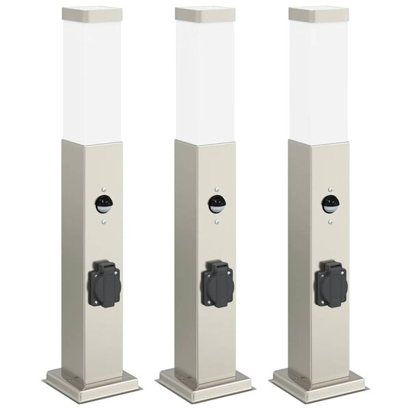 vidaXL Bollard Lights with Sensor&Outlet 3 pcs 50 cm Stainless Steel IP44