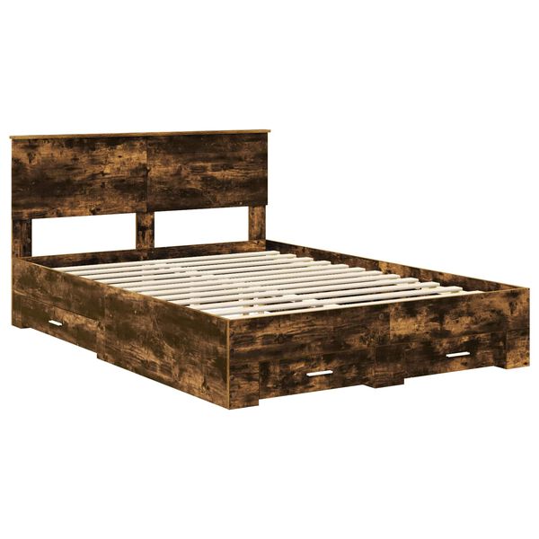 vidaXL Bed Frame with Drawer Smoked Oak 150 x 200 cm Engineered Wood