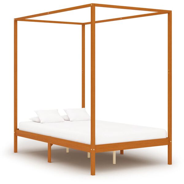 vidaXL Canopy Bed Frame without Mattress Solid Pine Wood 140x200 cm (283259+321987)