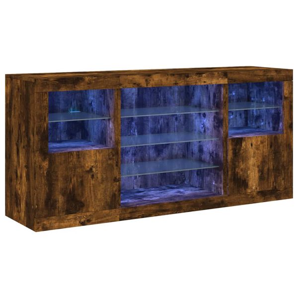 vidaXL Sideboard with LED Lights Smoked Oak 142.5x37x67 cm