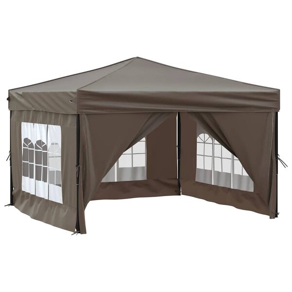 vidaXL Folding Party Tent with Sidewalls Taupe 3x3 m