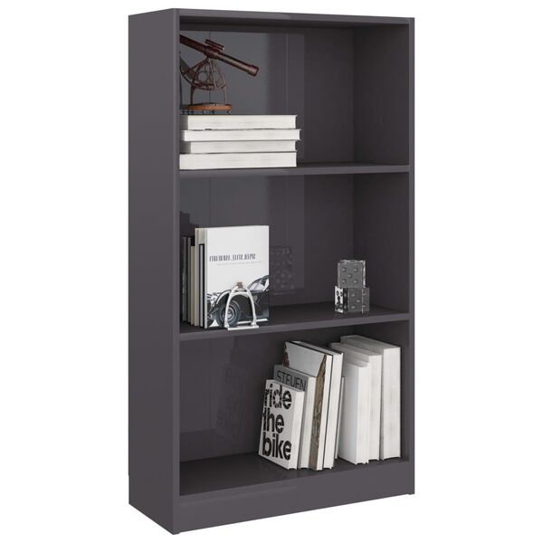 vidaXL 3-Tier Book Cabinet High Gloss Grey 60x24x109 cm Engineered Wood