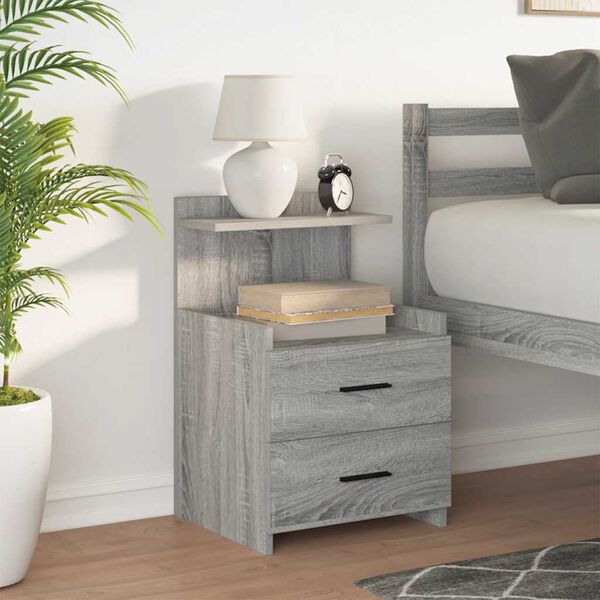 vidaXL Bedside Cabinet with 2 Drawers Grey Sonoma 40x36.5x62 cm
