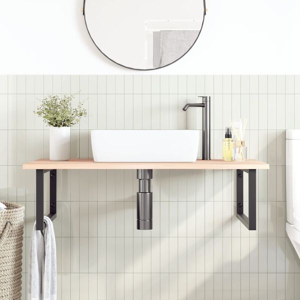 vidaXL Basin Shelf Wall Mounted Steel and Solid Wood Oak