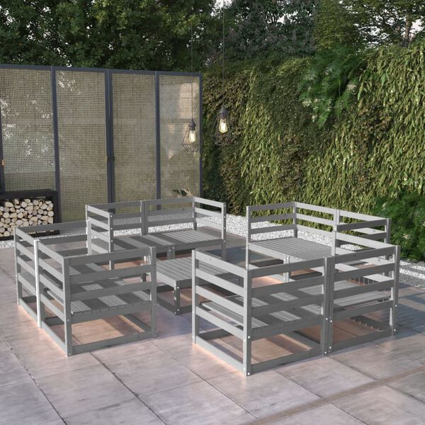 vidaXL 9 Piece Garden Lounge Set Grey Solid Pinewood