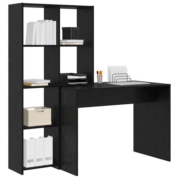 vidaXL Desk with Shelf Black Oak 138.5 x 55 x 143 cm Engineered Wood