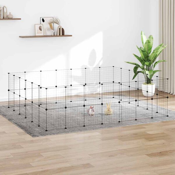 vidaXL 52-Panel Pet Cage with Door Black 35x35 cm Steel