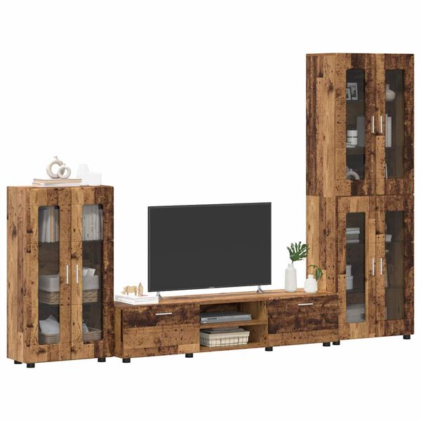 vidaXL TV Cabinet Set with Drawer FLORIN Old Wood Engineered Wood