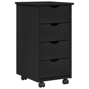 vidaXL Rolling Cabinet Black 34 x 39 x 65.5 cm Solid Pine Wood