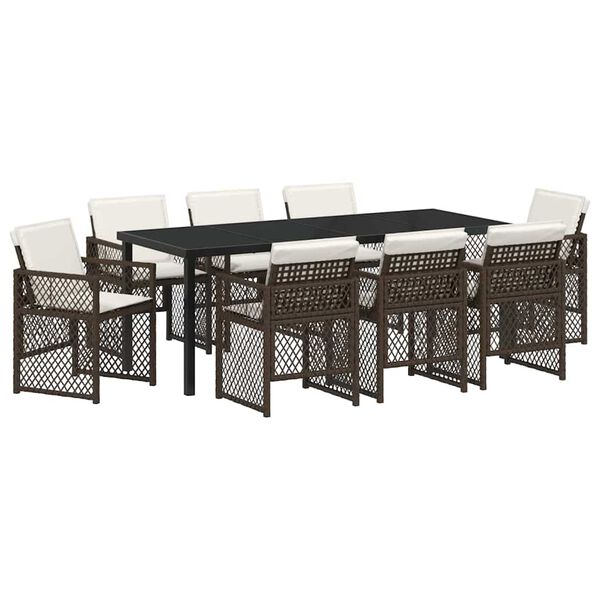 vidaXL Garden Dining Set 9 pcs Brown Poly Rattan