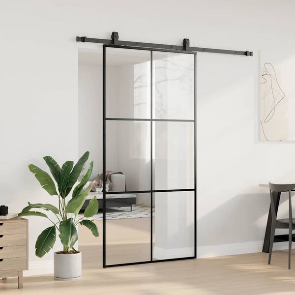 vidaXL Sliding Door with Hardware Set Black 102x205 cm ESG Glass