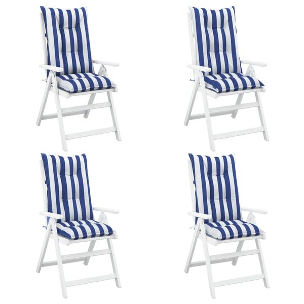 vidaXL Garden Highback Chair Cushions 4 pcs Blue&White Stripe 120x50x7 cm Fabric