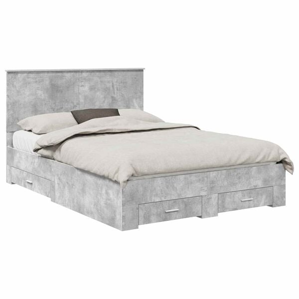 vidaXL Bed Frame Concrete Grey 140 x 190 cm Engineered Wood