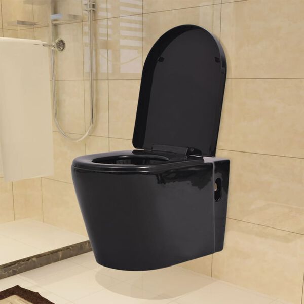 vidaXL Wall Hung Toilet with Concealed Cistern Ceramic Black