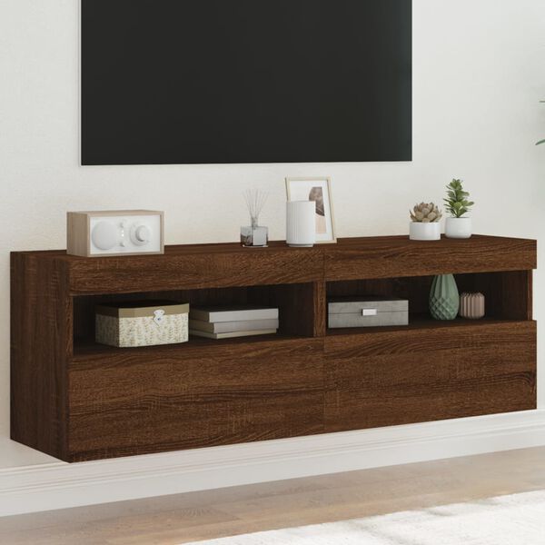 vidaXL TV Wall Cabinets with LED Lights 2 pcs Brown Oak 60x30x40 cm