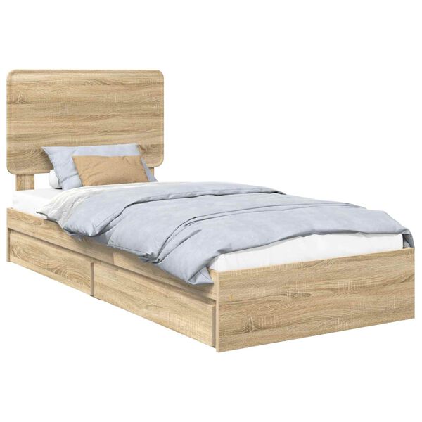 vidaXL Storage Bed with Drawer Sonoma Oak 90 x 200 cm Engineered Wood
