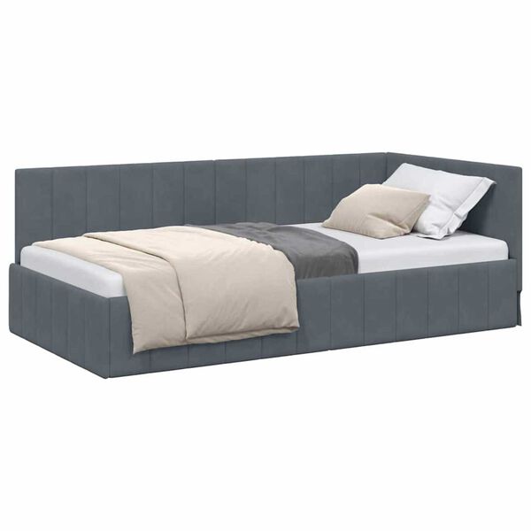 vidaXL Corner Bed Frame with Headboard Dark Grey 90 cm x 190 cm Velvet