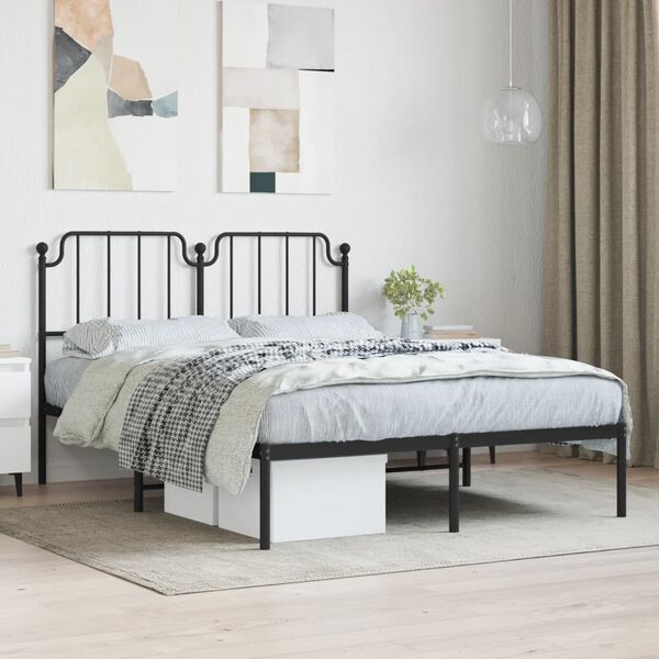 vidaXL Metal Bed Frame without Mattress with Headboard Black 140x190cm