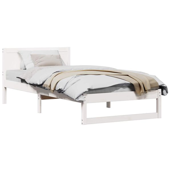 vidaXL Bed Frame with Headboard White 90 x 200 cm Solid Pine Wood