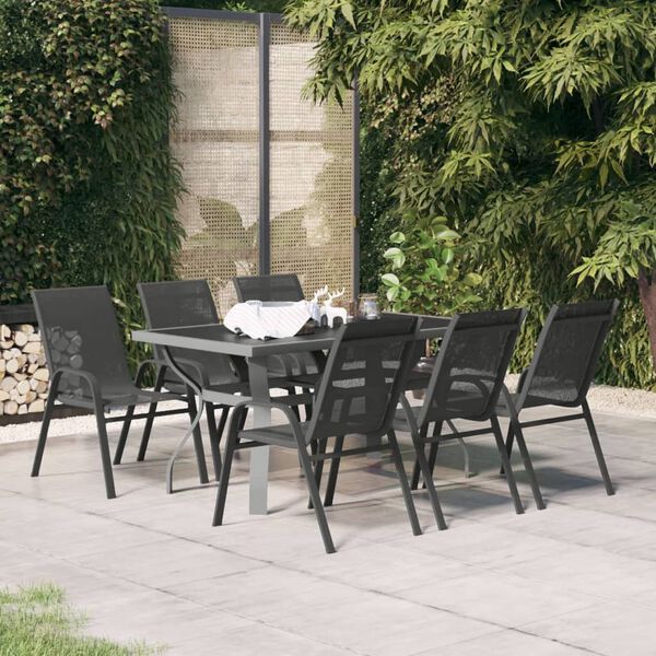 vidaXL 7 Piece Garden Dining Set Grey and Black