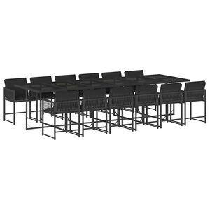 vidaXL 13 Piece Garden Dining Set with Cushions Black Poly Rattan