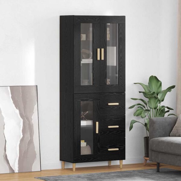 vidaXL Highboard Black Oak 69.5 x 34 x 180 cm Engineered Wood
