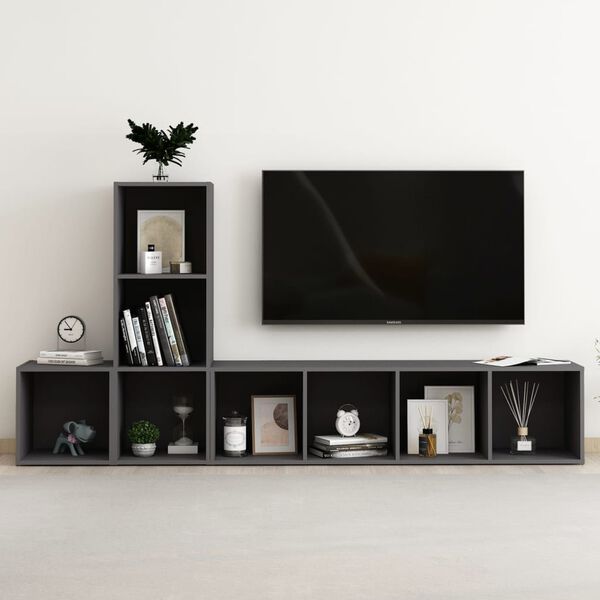 vidaXL 3 Piece TV Cabinet Set Grey Engineered Wood
