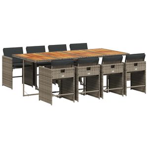 vidaXL 9 Piece Garden Dining Set with Cushions Grey Poly Rattan
