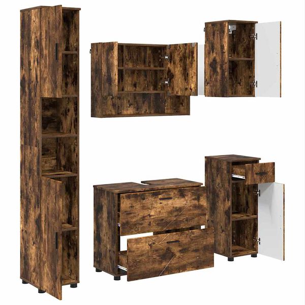 vidaXL Bathroom Furniture Set with Drawer with Shelf 5 pcs Smoked Oak