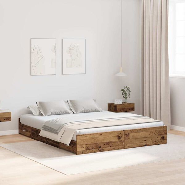 vidaXL Storage Bed Frame Old Wood 140 x 190 cm Engineered Wood