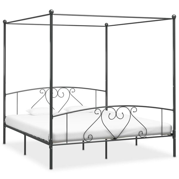 vidaXL Canopy Bed Frame without Mattress Grey Metal 180x200 cm Super King