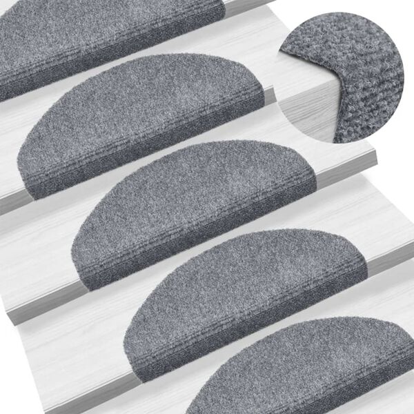 vidaXL Stair Mats Self-adhesive 15 pcs 65x21x4 cm Light Grey Half Round Large